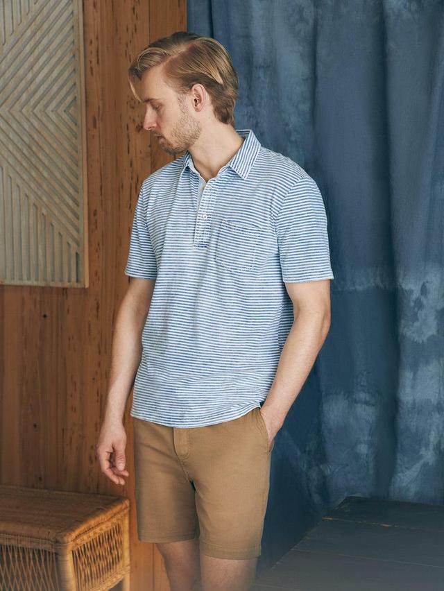 Short-Sleeve Indigo Polo Shirt - Azure Stream Stripe Product Image