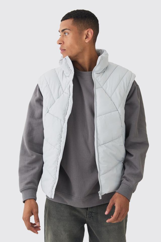 Quilted Funnel Neck Vest In Light Grey | boohooMAN USA Product Image