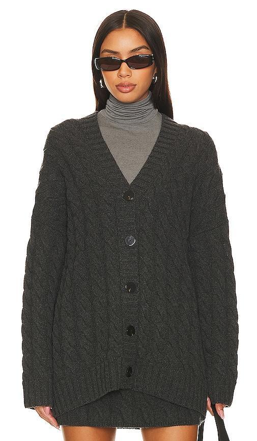 Theory Cable Felted Cardigan in Charcoal. Size S. Product Image