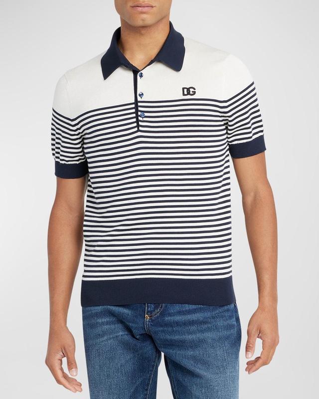 Mens Striped Silk Polo Shirt Product Image