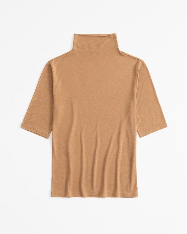 Half-Sleeve Sheer Jersey Mockneck Top Product Image