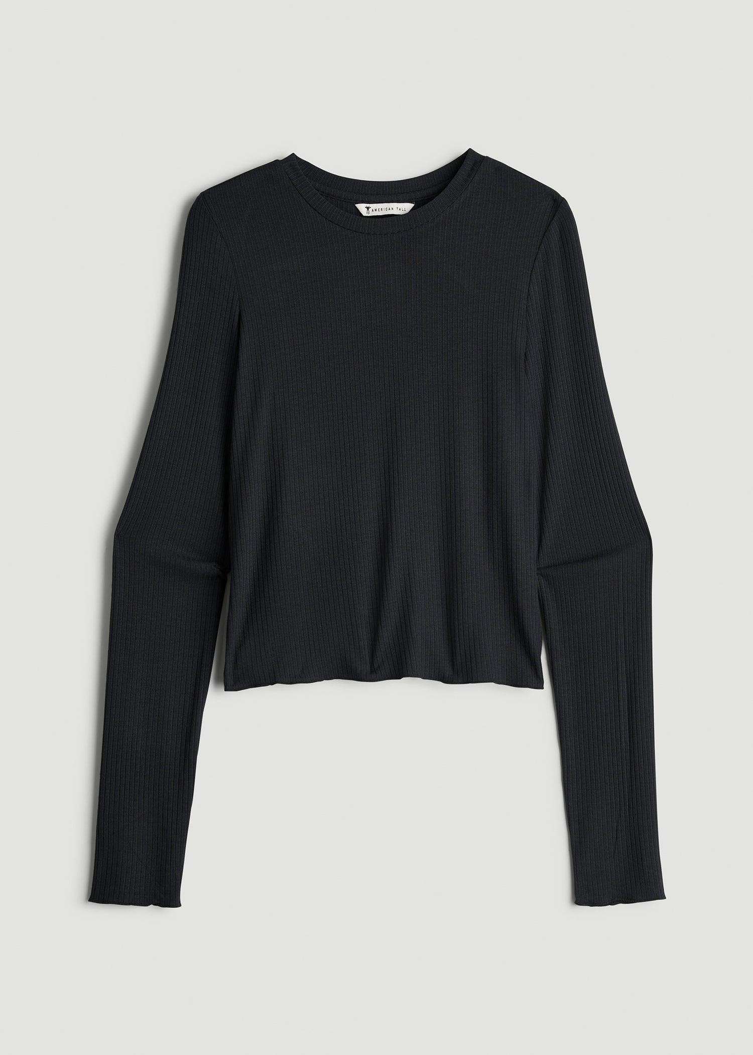 Lightweight Ribbed Cropped Lounge Shirt for Tall Women in Black Product Image