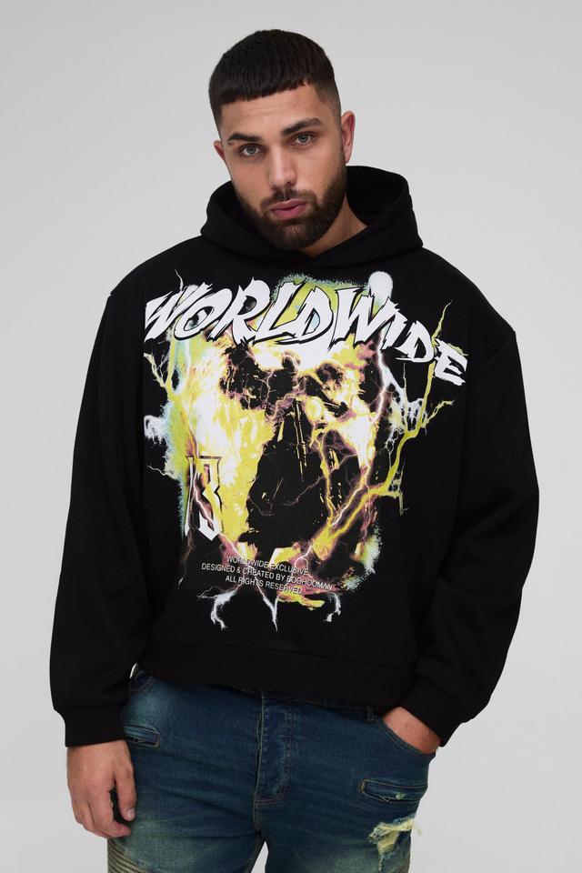 Plus Oversized Boxy Worldwide Large Scale Print Hoodie | boohooMAN USA Product Image