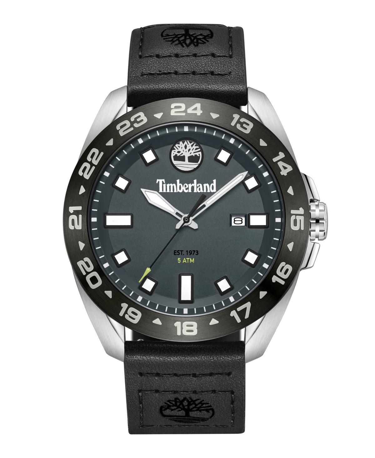 Timberland Mens Quartz Carrigan Black Genuine Leather Strap Watch, 44mm - Black Product Image