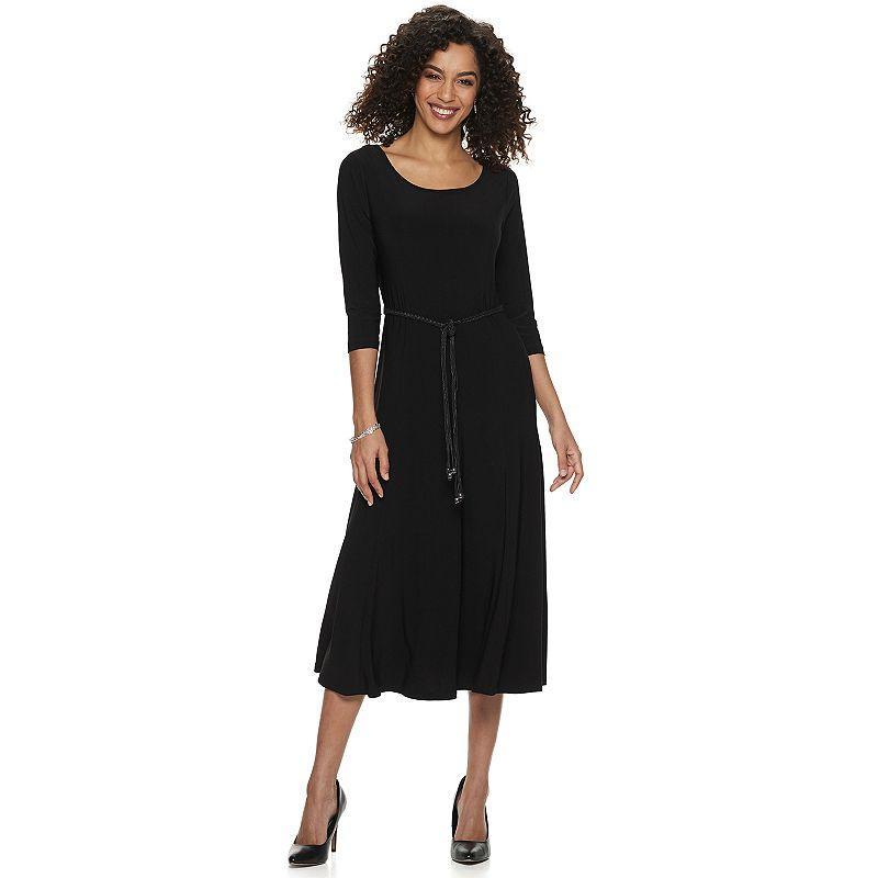 Womens Nina Leonard Three-Quarter Sleeve Belted Midi Dress Product Image