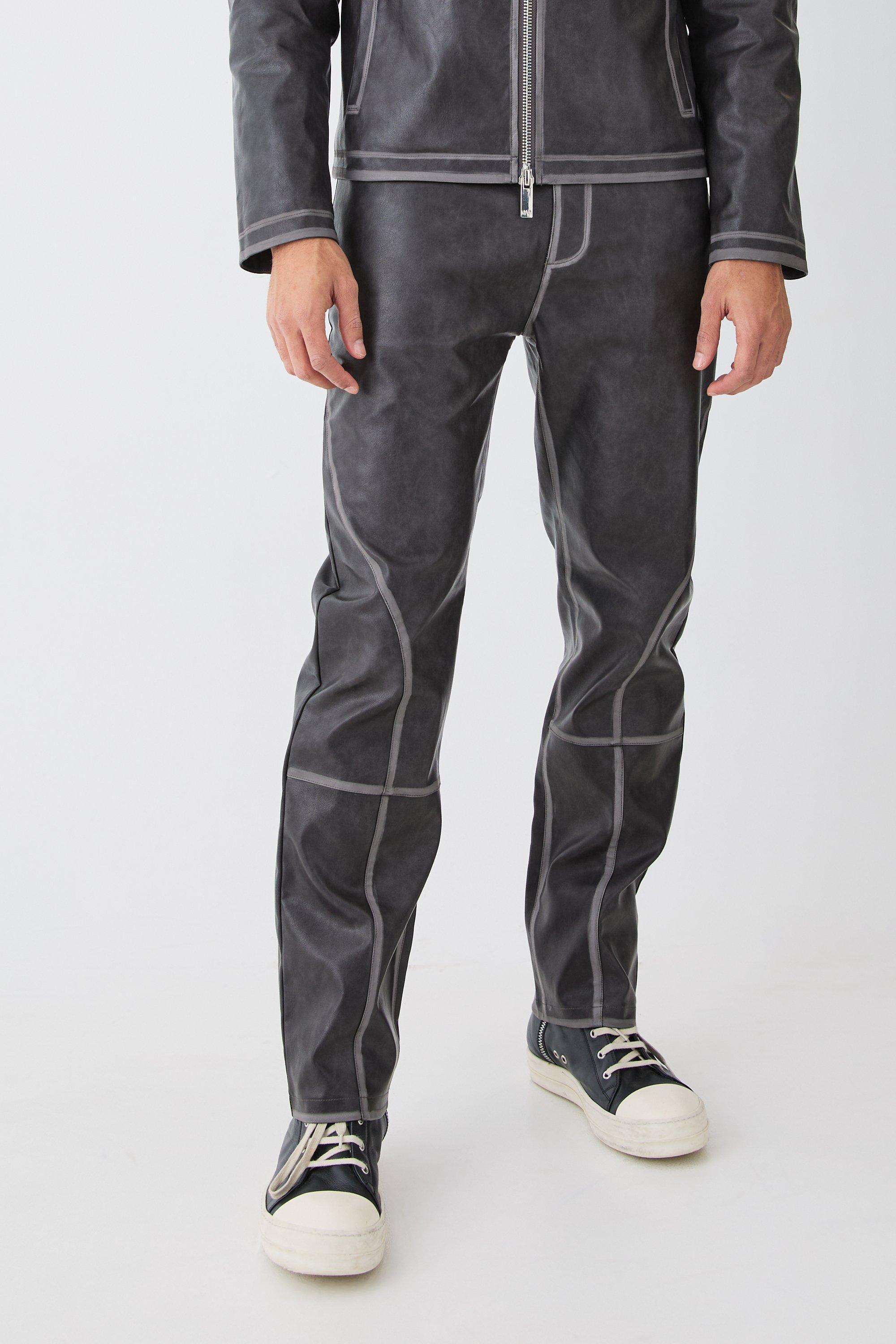 Fixed Waist Straight Leg Washed Pu Trousers | boohooMAN USA Product Image