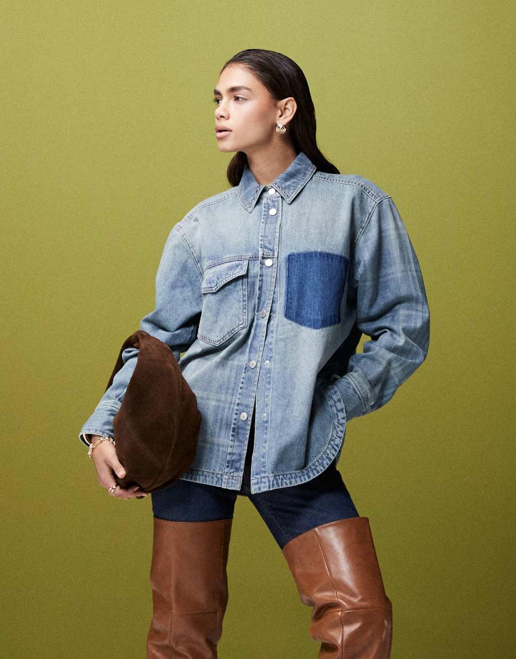 ASOS DESIGN patchwork denim shirt Product Image