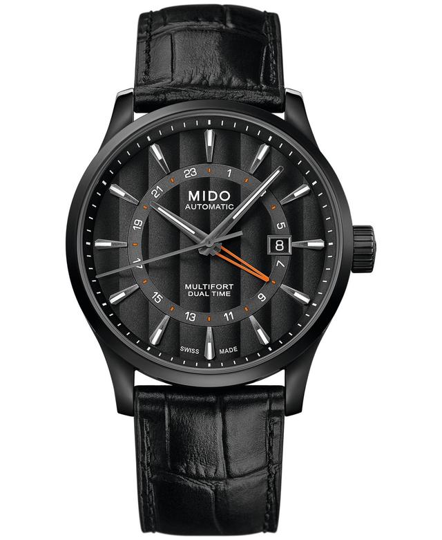 Mido Mens Swiss Automatic Multifort Dual Time Black Leather Strap Watch 42mm Product Image