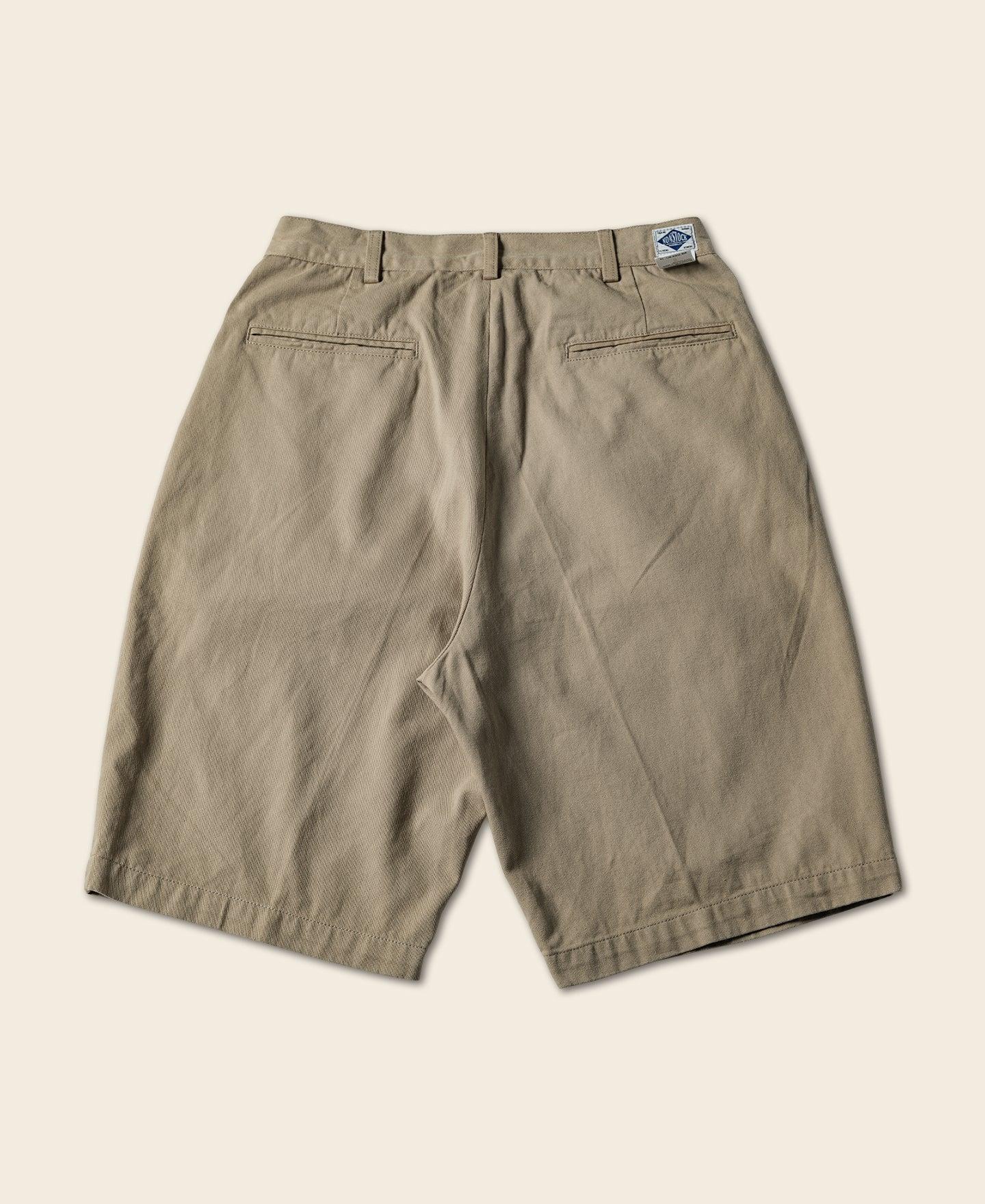 Classic Straight Leg Double Pleated Shorts - Khaki Product Image