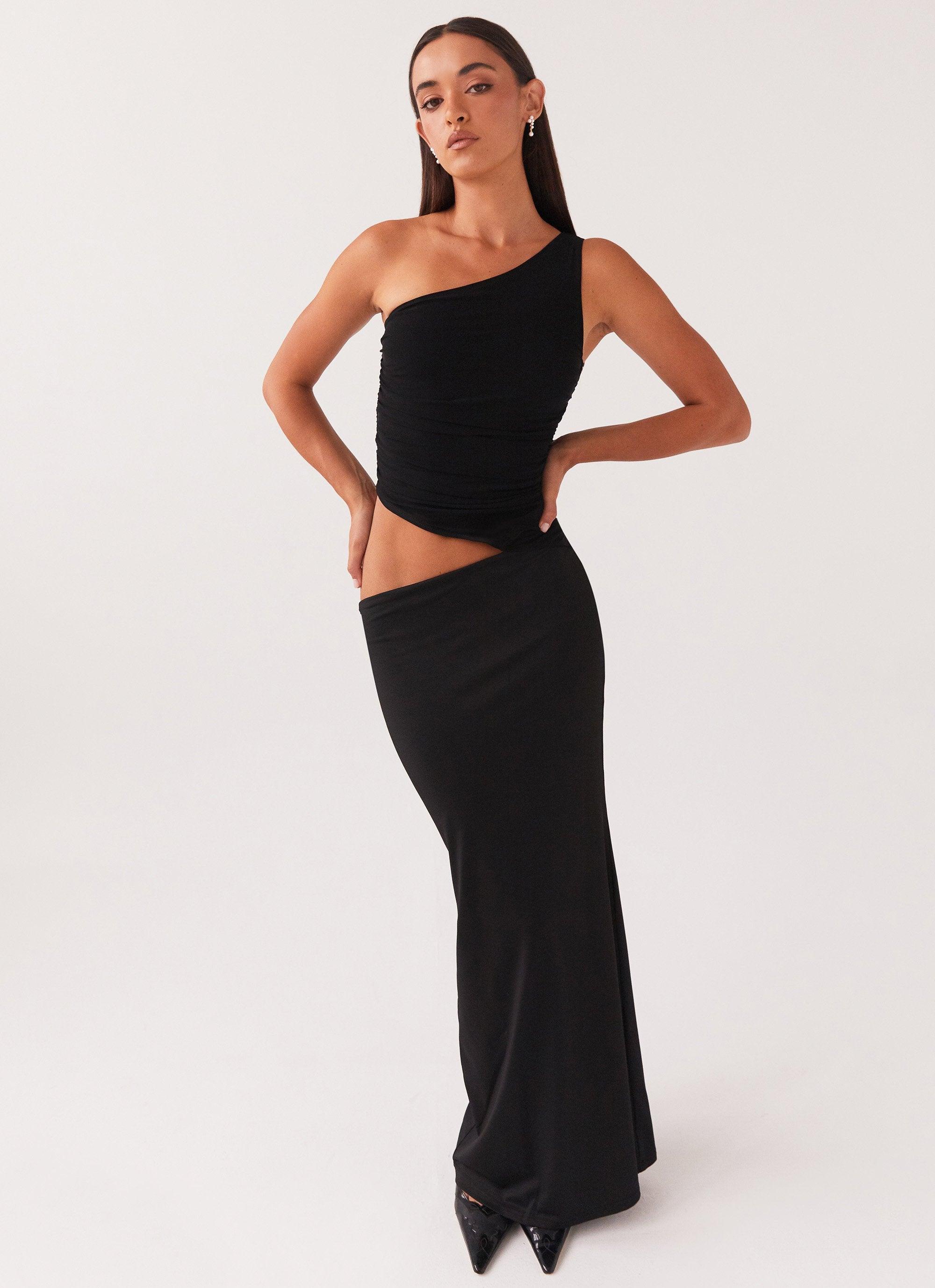 Seranella One Shoulder Maxi Dress - Black Product Image