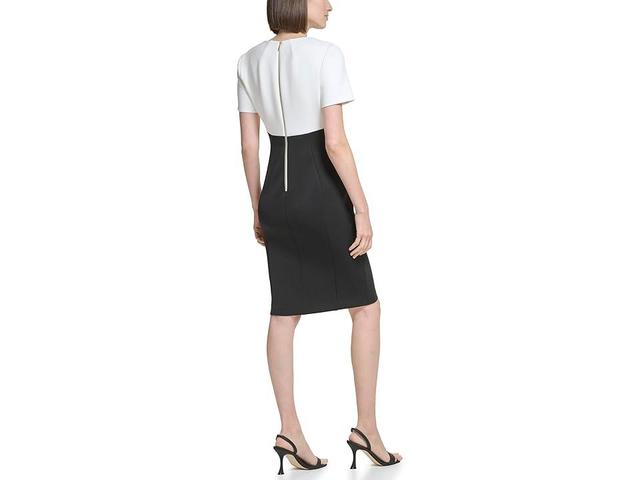 Calvin Klein Color-Block Scuba Sheath with Square Neckline Cream) Women's Dress Product Image