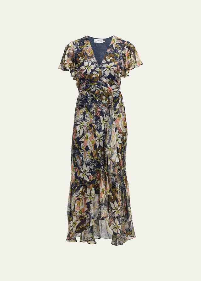 Blaire Printed Linen-Silk Midi Faux-Wrap Dress Product Image