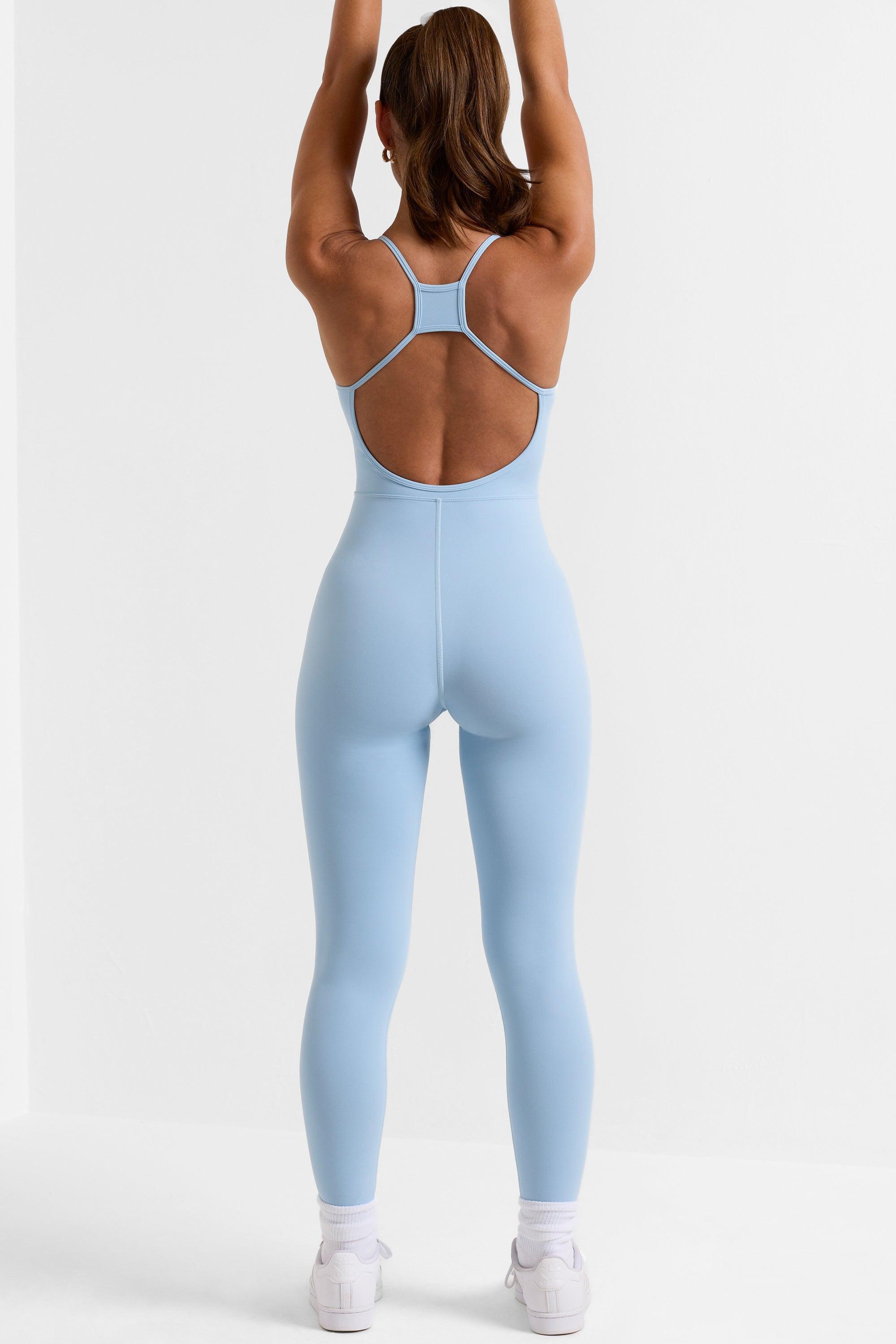 Petite Open Back Full Length Unitard in Ice Blue Female Product Image