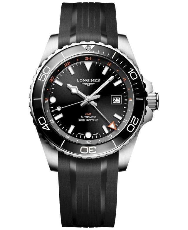 Longines Mens Swiss Automatic Hydroconquest Gmt Black Rubber Strap Watch 43mm Product Image