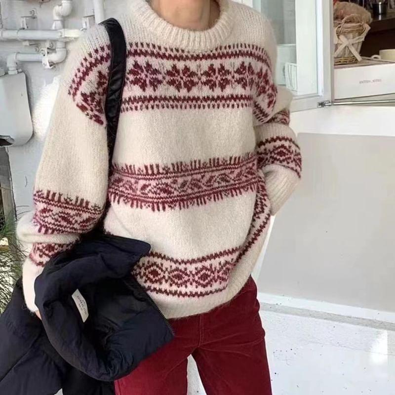 Round Neck Jacquard Sweater Product Image