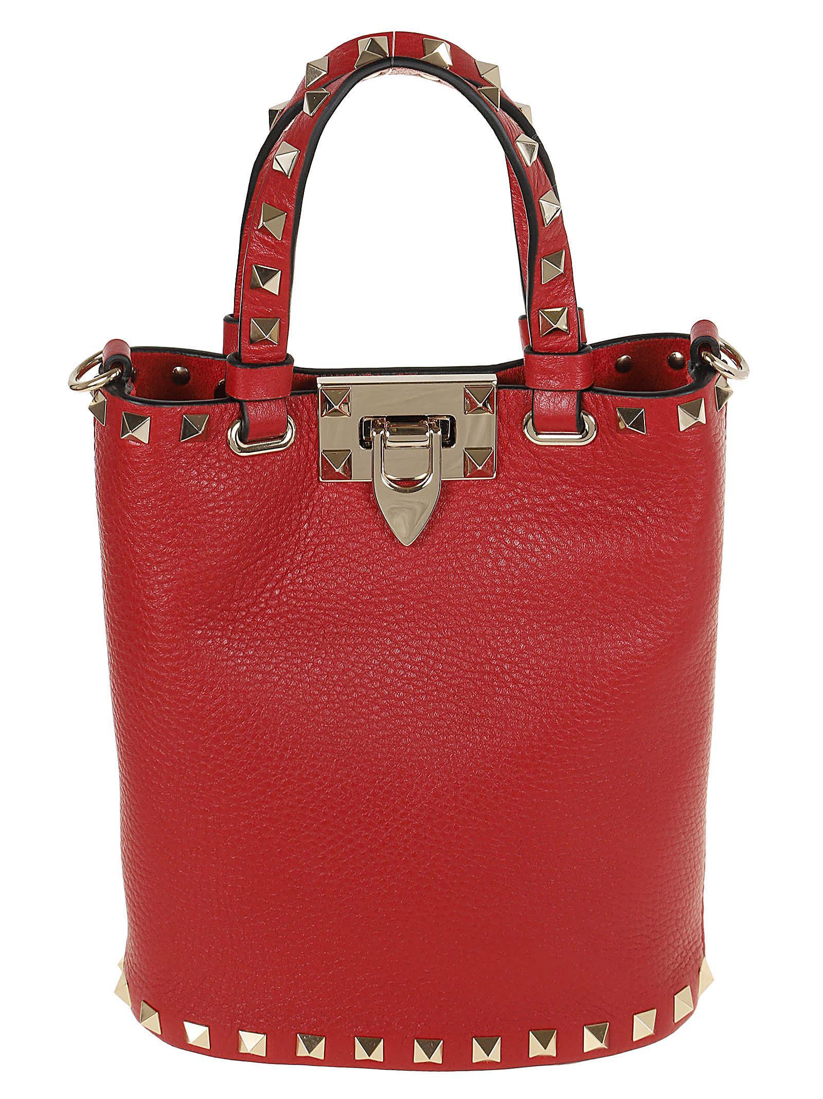 Mini Leather Rockstud Tote Bag In Ro Rosso V Product Image