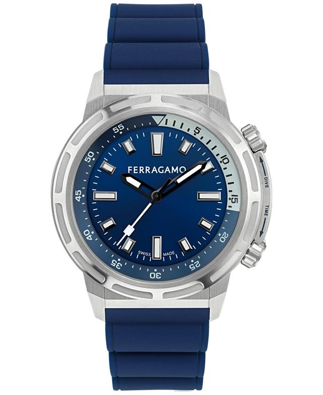 Salvatore Ferragamo Mens Nima Analog Silver Blue Silicone Strap Watch Product Image