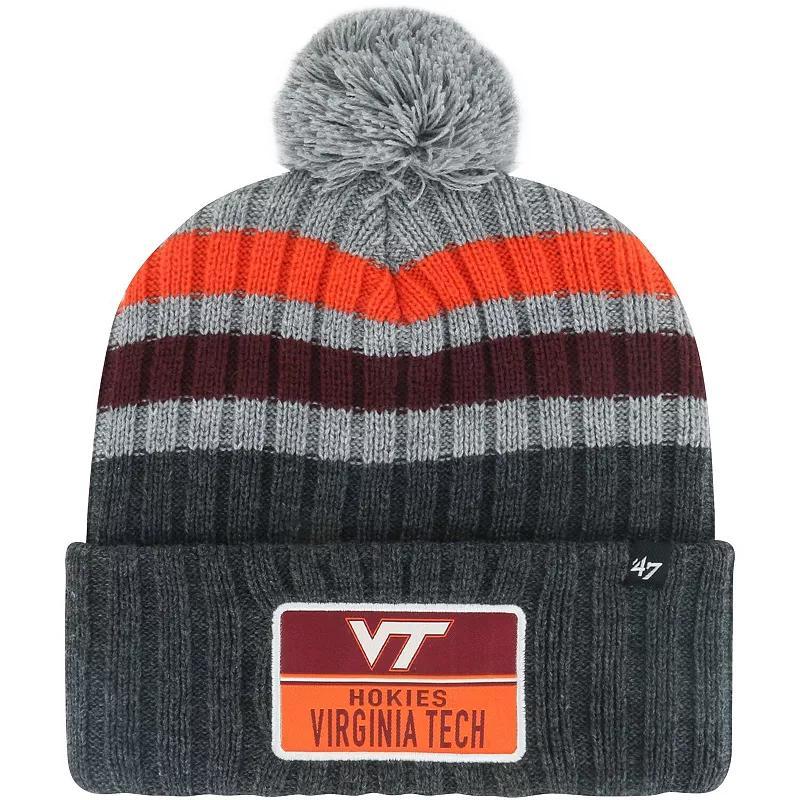 Mens 47 Charcoal Virginia Tech Hokies StackStriped Cuffed Knit Hat with Pom Product Image