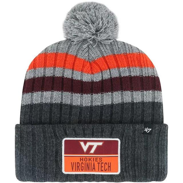 Mens 47 Charcoal Virginia Tech Hokies StackStriped Cuffed Knit Hat with Pom Product Image