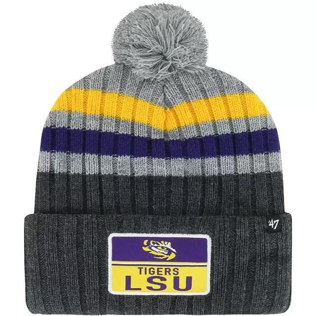 Mens 47 Charcoal LSU Tigers StackStriped Cuffed Knit Hat with Pom Product Image