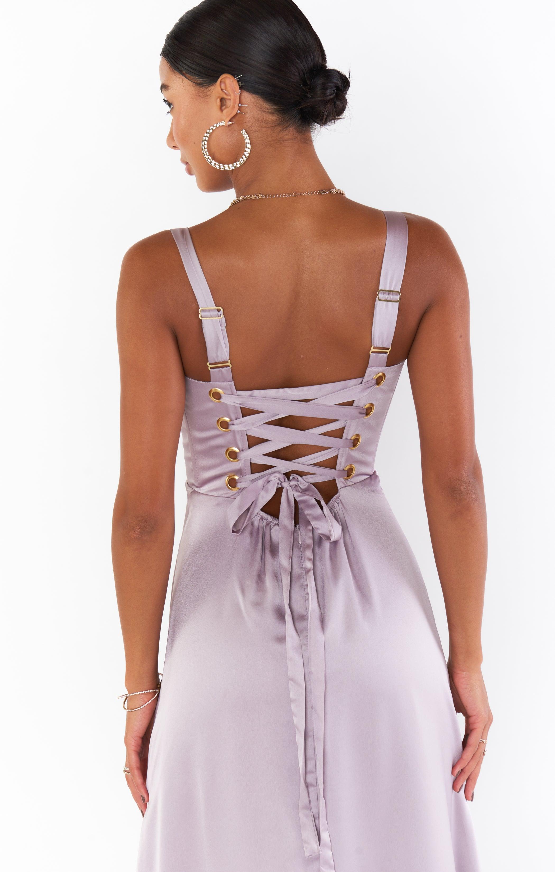 Clarissa Corset Dress ~ Dusty Purple Luxe Satin Product Image