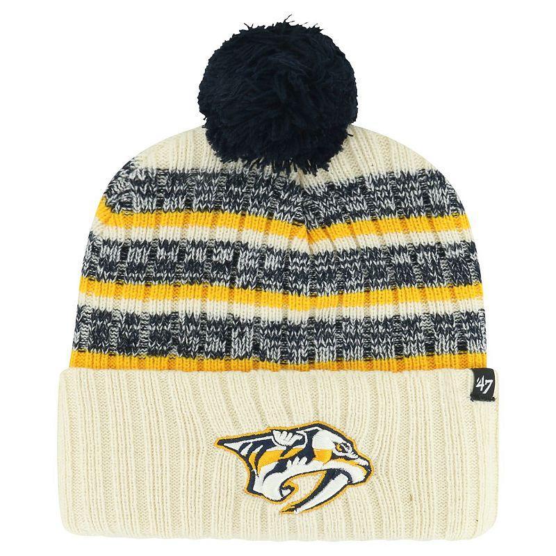 Mens 47 Cream Nashville Predators Tavern Cuffed Knit Hat with Pom Product Image