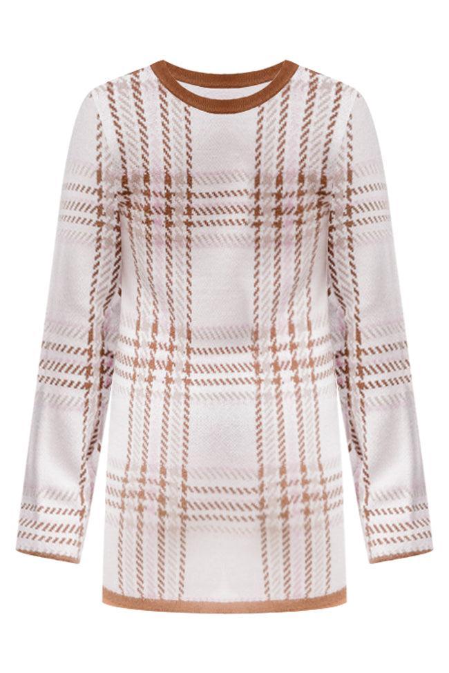 Going Along Brown Multi Plaid Long Sleeve Sweater Mini Dress FINAL SALE Product Image