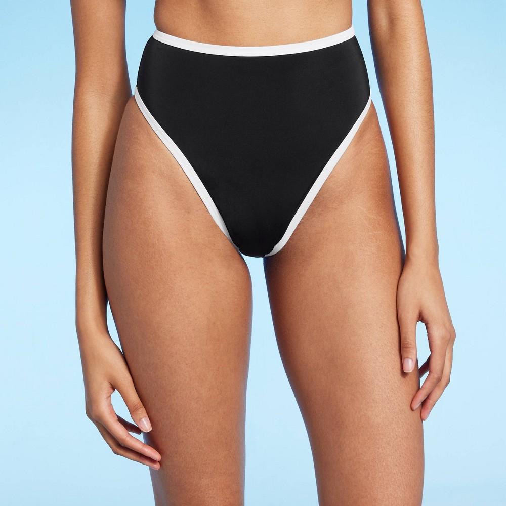 Womens High Waist High Leg Cheeky Contrast Band Bikini Bottom - Shade & Shore Black XS Product Image