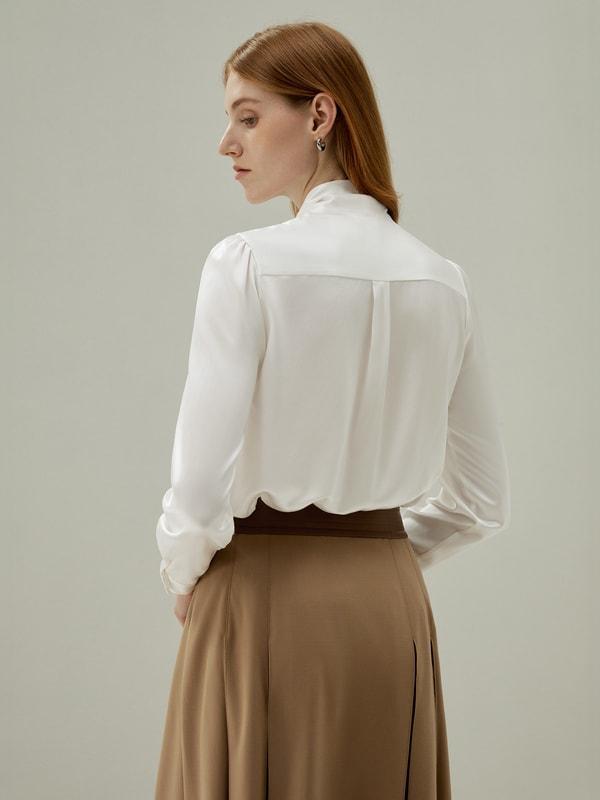 Women Bow-tie Neck Silk Blouse Product Image