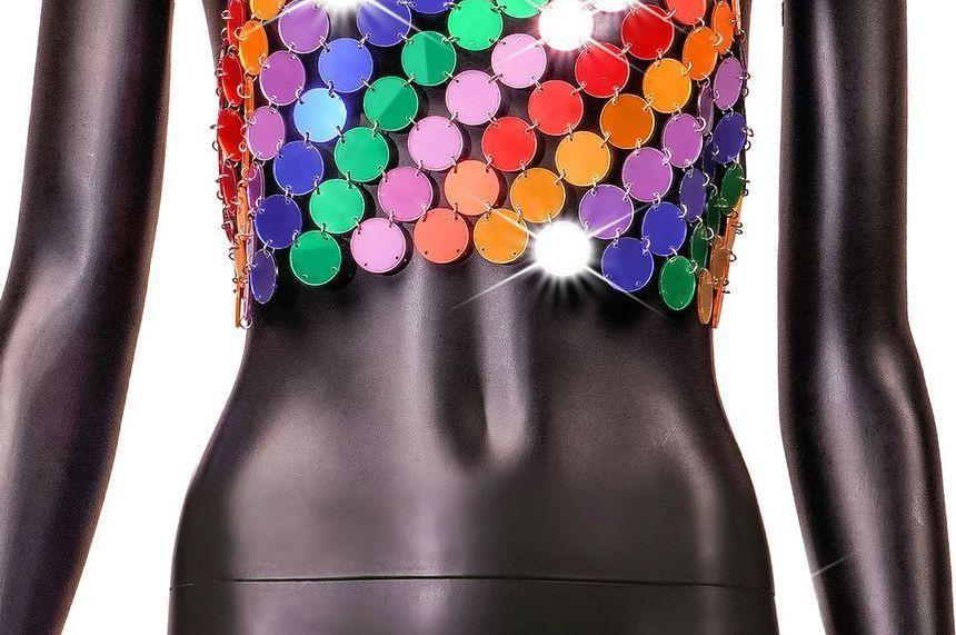 Sequin Cropped Halter Top / High Rise Mini Pencil Skirt Product Image