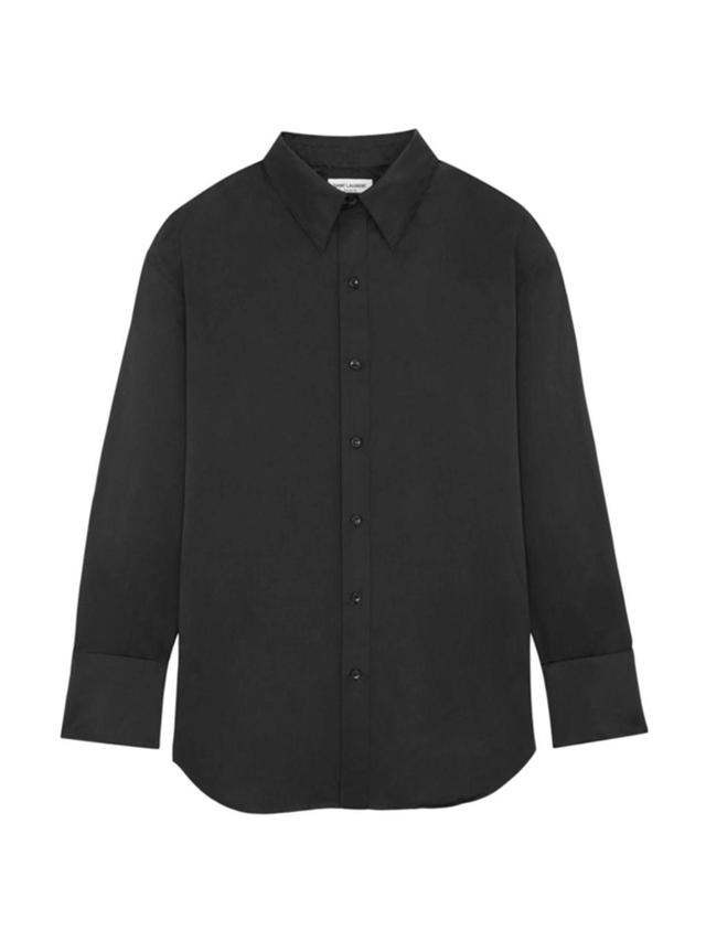 Long-sleeved Silk-linen Shirt In Black Product Image