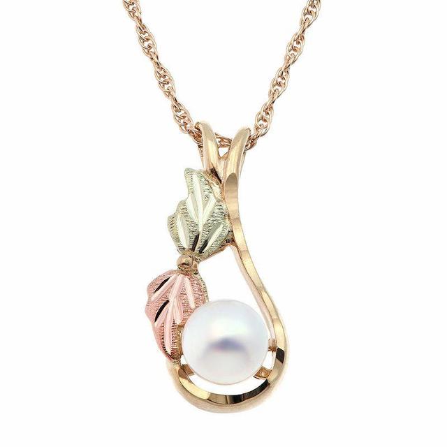 Black Hills Gold Tri Tone Freshwater Cultured Pearl Leaf Teardrop Pendant, Womens 10k Gold Product Image