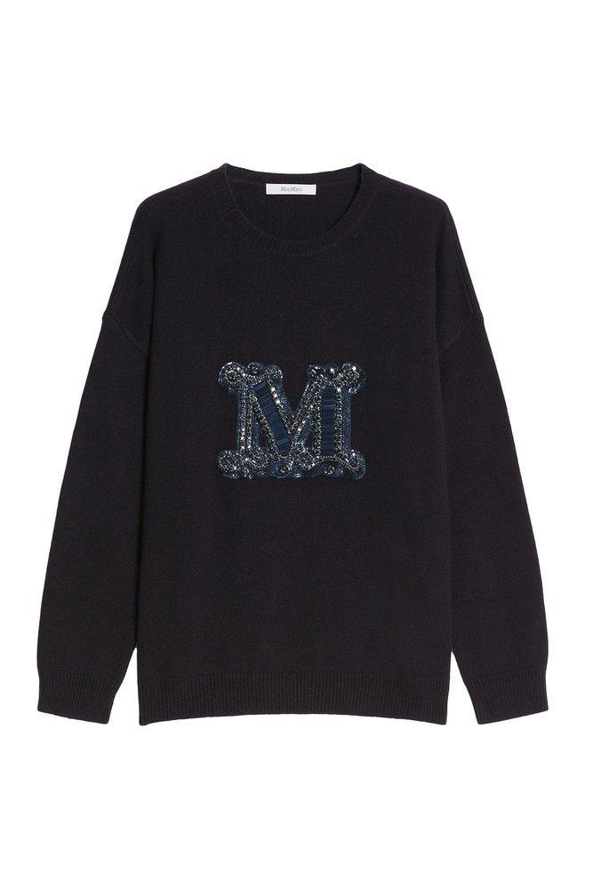 Logo Embroidered Knitted Jumper In Blue Product Image