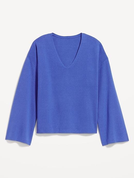 Bell-Sleeve V-Neck Sweater Product Image