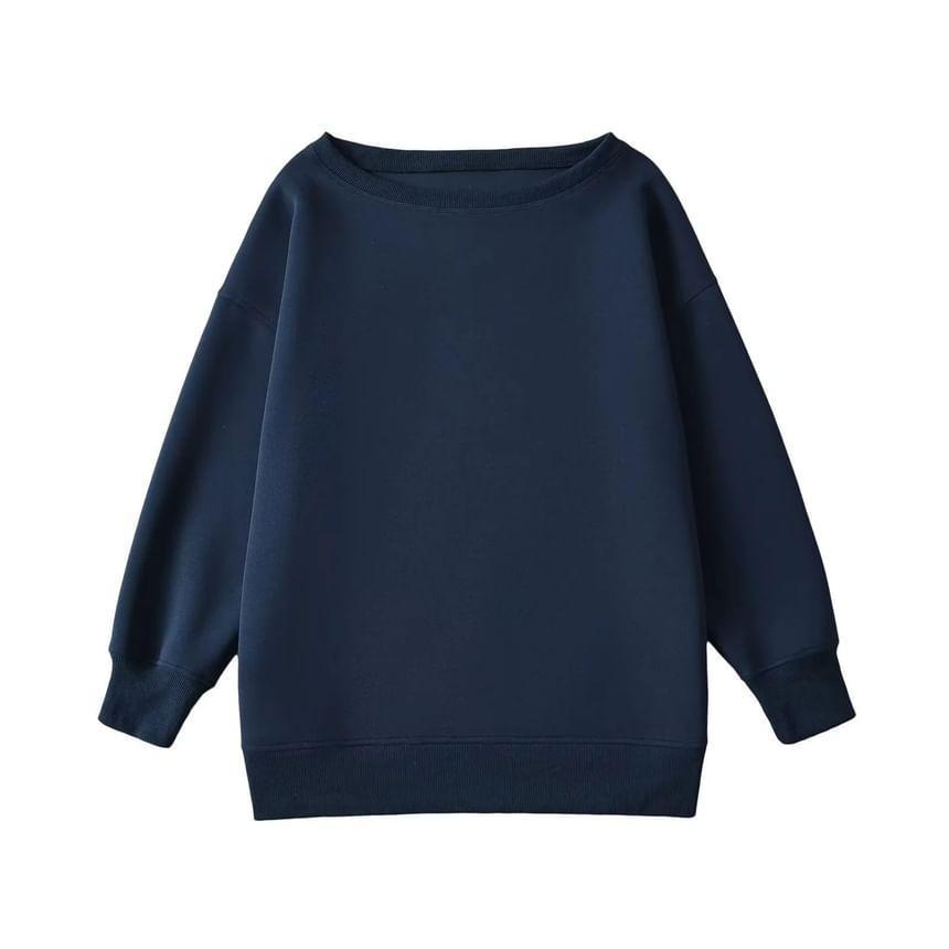 Long-Sleeve Crew Neck Plain Sweatshirt Product Image