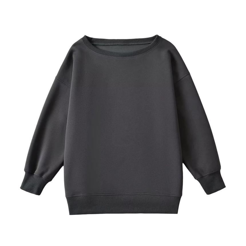 Long-Sleeve Crew Neck Plain Sweatshirt Product Image