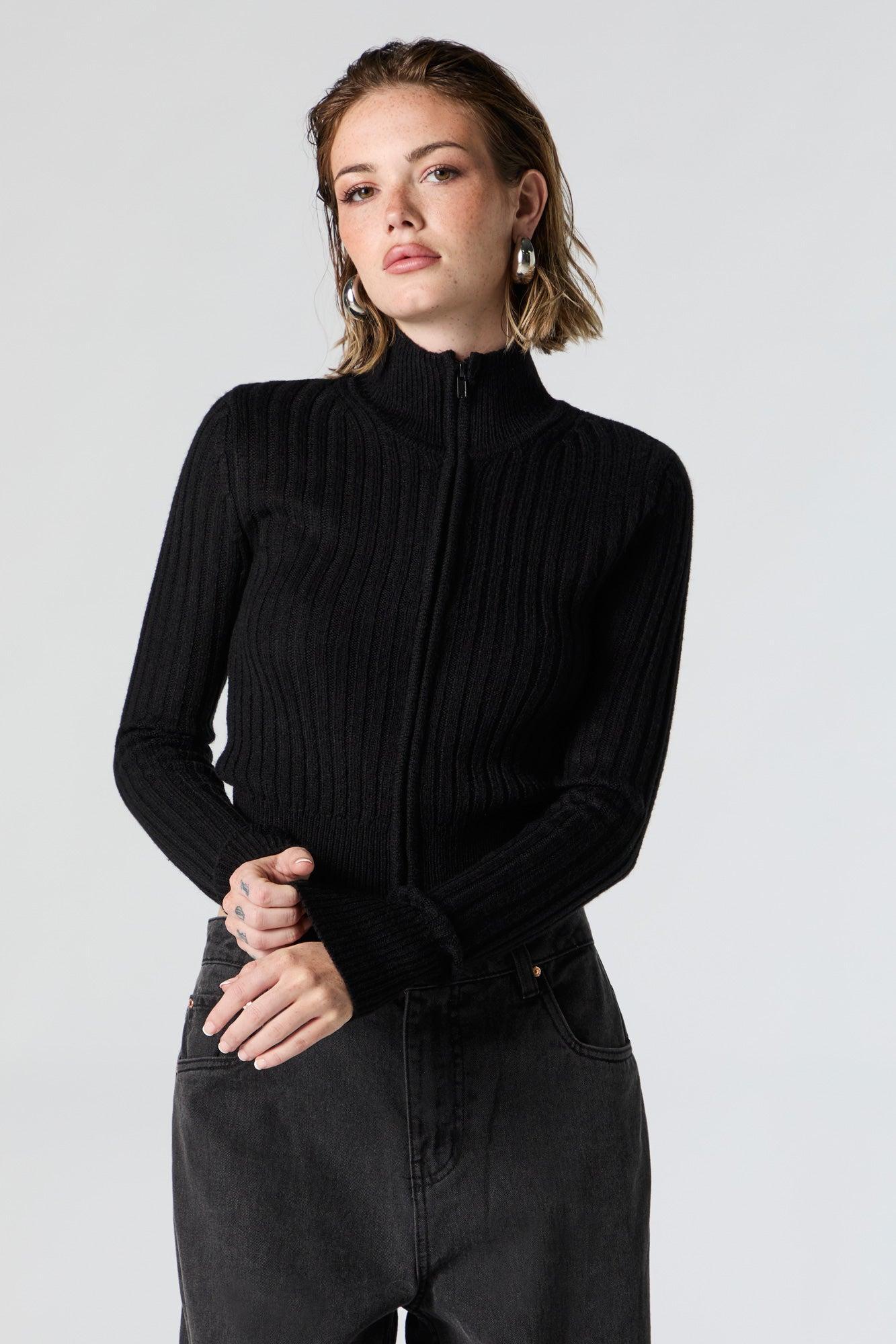 Ribbed Knit Zip-Up Sweater Female Product Image