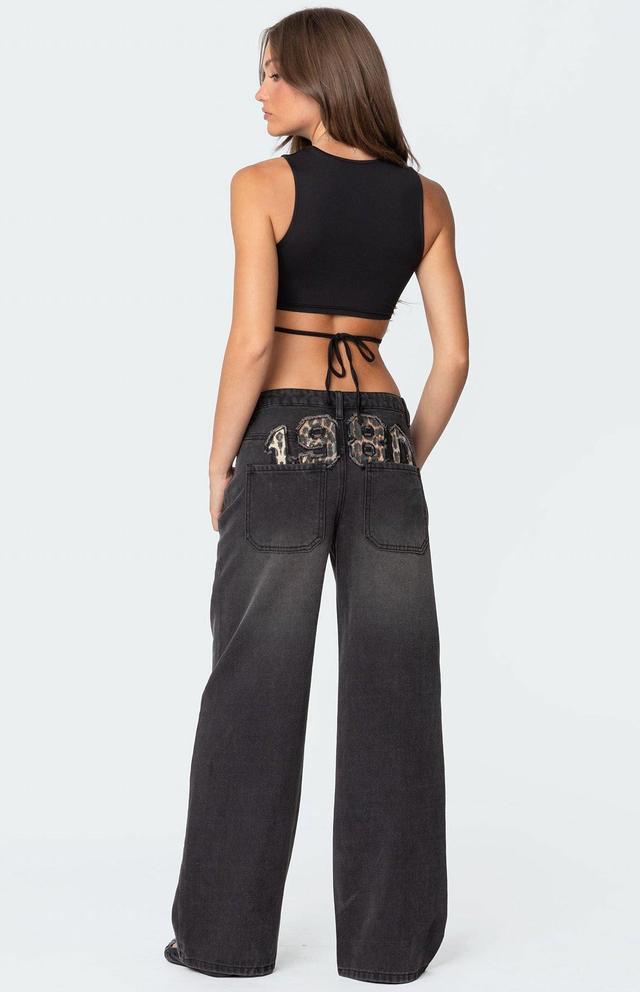 Edikted Women's 1980 Leopard Patch Low Rise Jeans Product Image