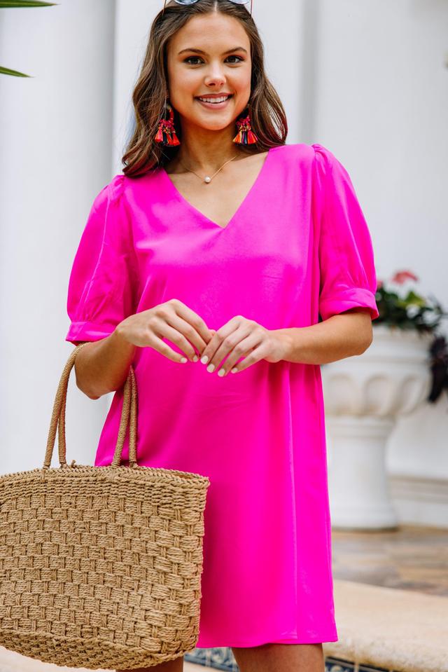 At First Sight Fuchsia Pink Puff Sleeve Dress Female Product Image