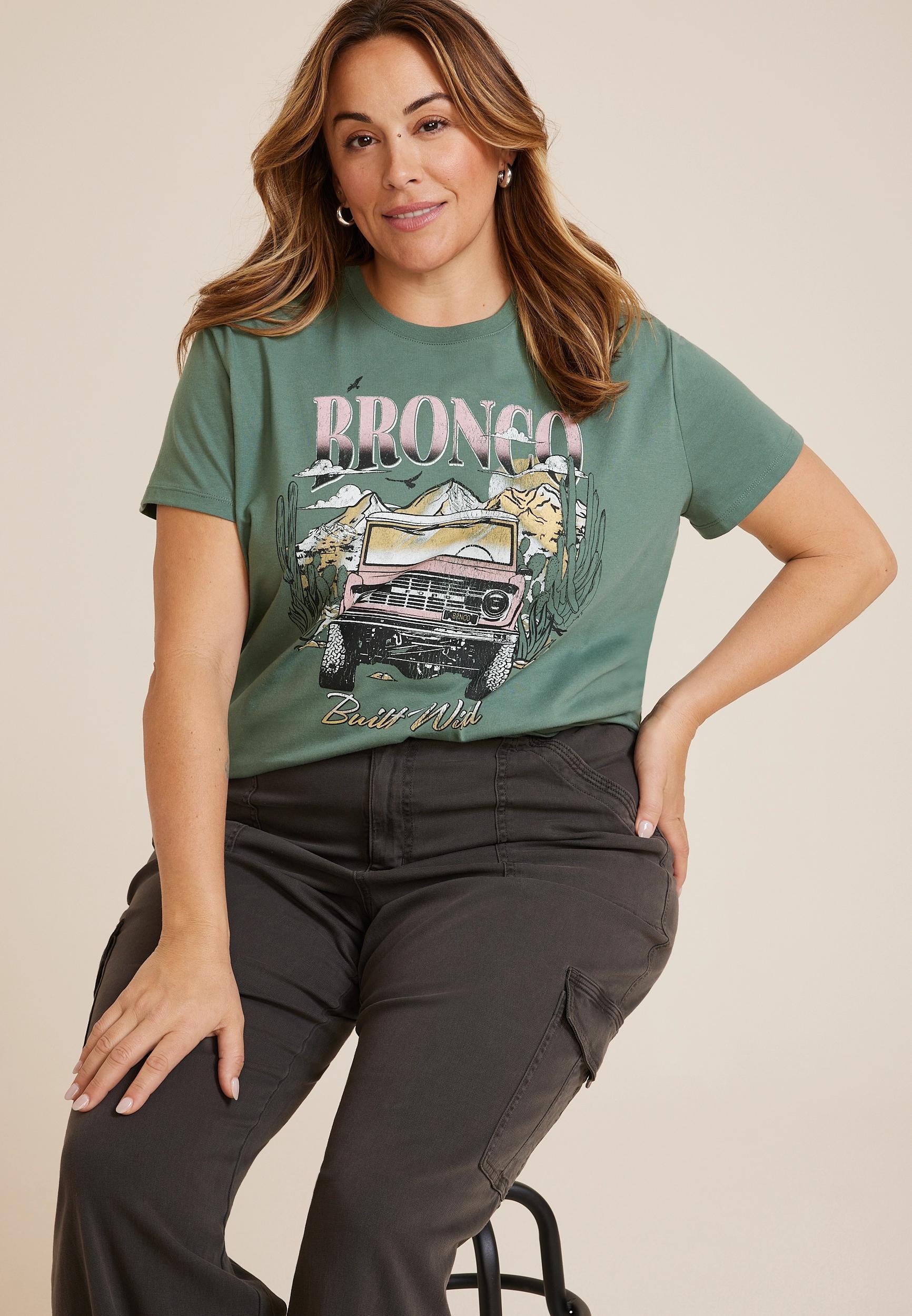 Maurices 1X Plus Size Womens Bronco Built Wild Oversized Fit Graphic Tee Green Product Image