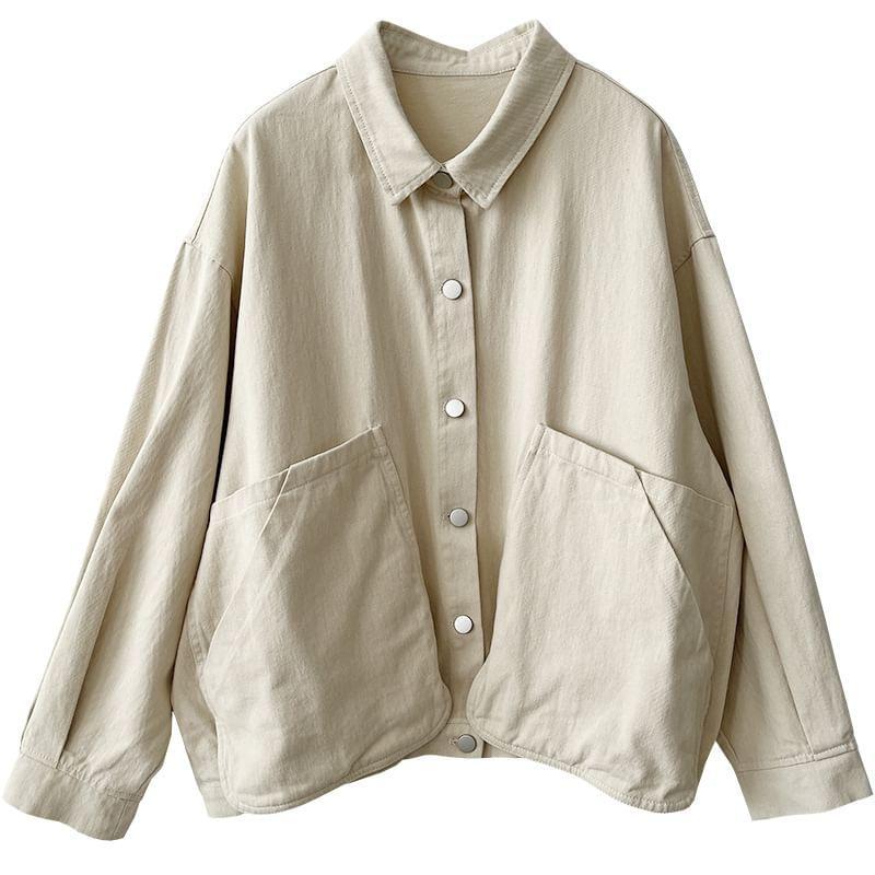 Long Sleeve Collared Plain Cargo Shirt Product Image