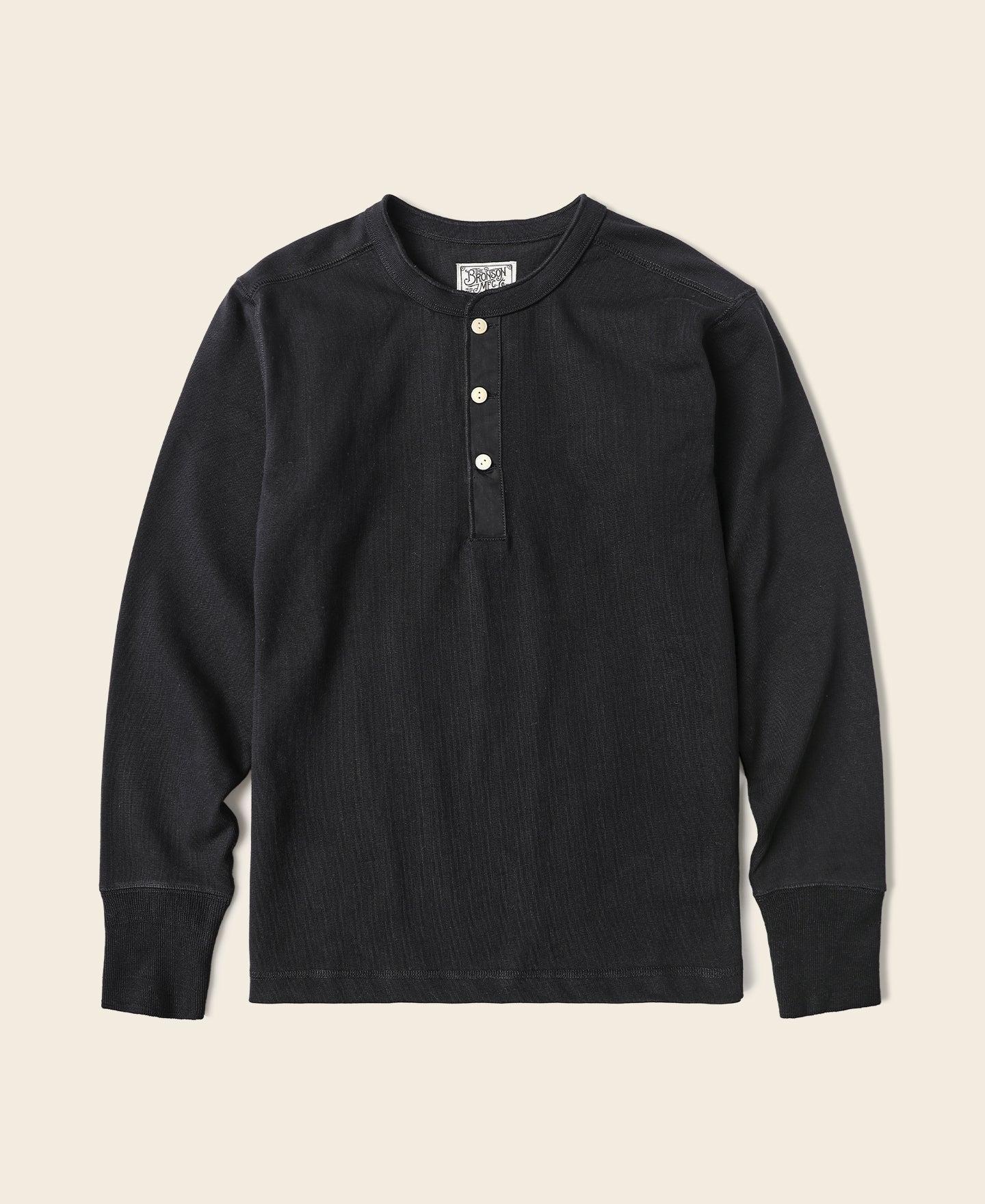 Vintage Long Sleeve Henley Shirt - Black Product Image