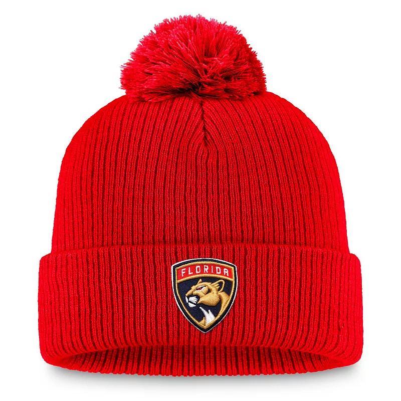 Mens Fanatics Red Florida Panthers Core Primary Logo Cuffed Knit Hat with Pom Product Image