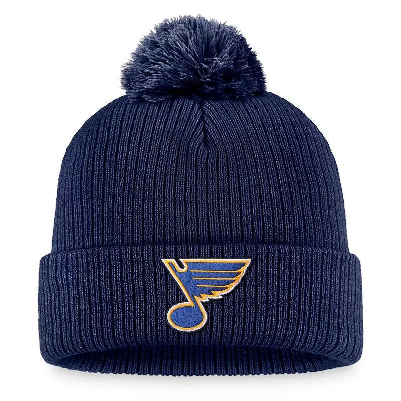 Mens Fanatics Branded Navy St. Louis Blues Core Primary Logo Cuffed Knit Hat with Pom Product Image