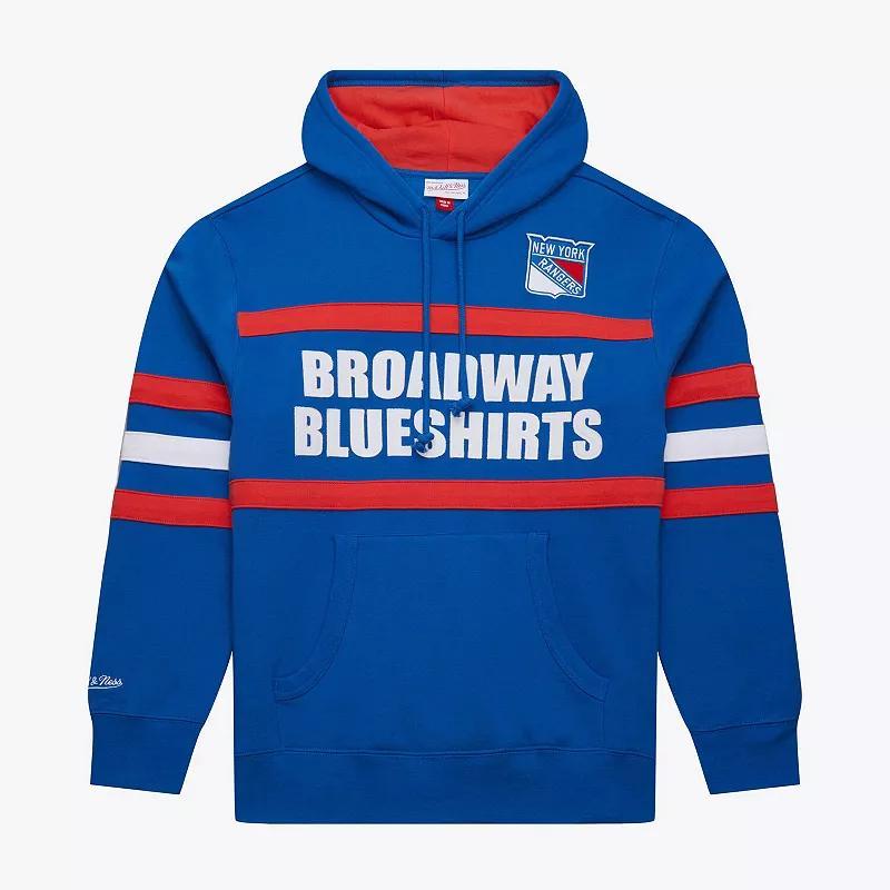 Mens Mitchell & Ness Blue New York Rangers Head Coach Slogan Pullover Hoodie Product Image