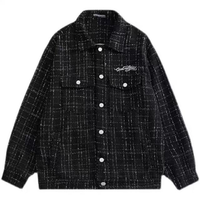 Collared Lettering Embroidered Tweed Button-Up Jacket Product Image