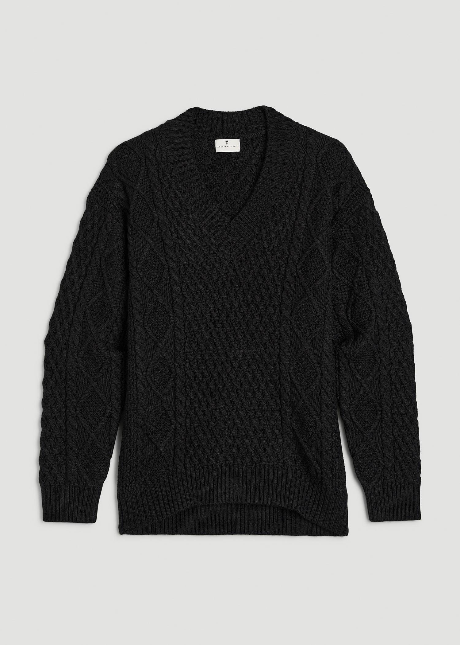 V Neck Cashmere Blend Cable Knit Women's Tall Sweater in Black Female Product Image