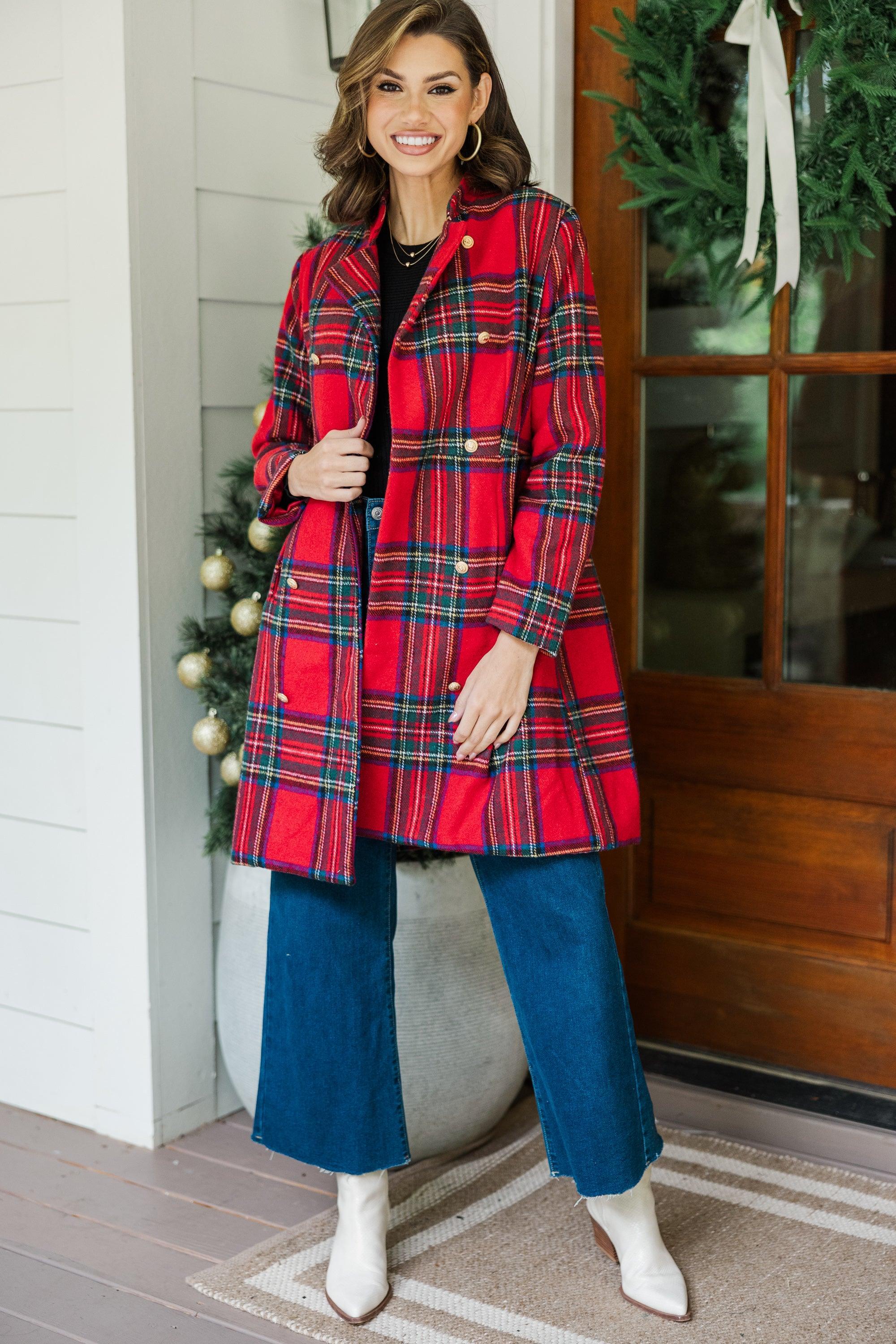 City Streets Red Plaid Coat Female Product Image