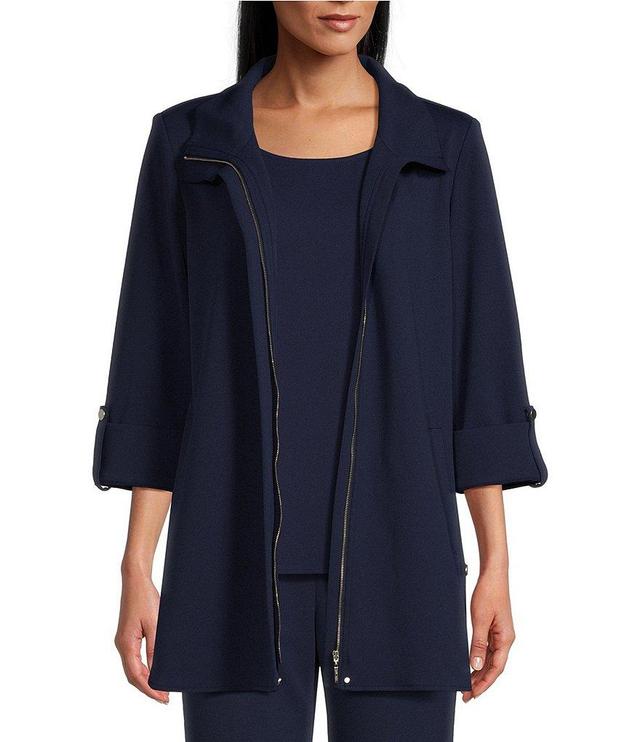 Ming Wang Deco Crepe 3/4 Sleeve Zip Front Jacket Product Image