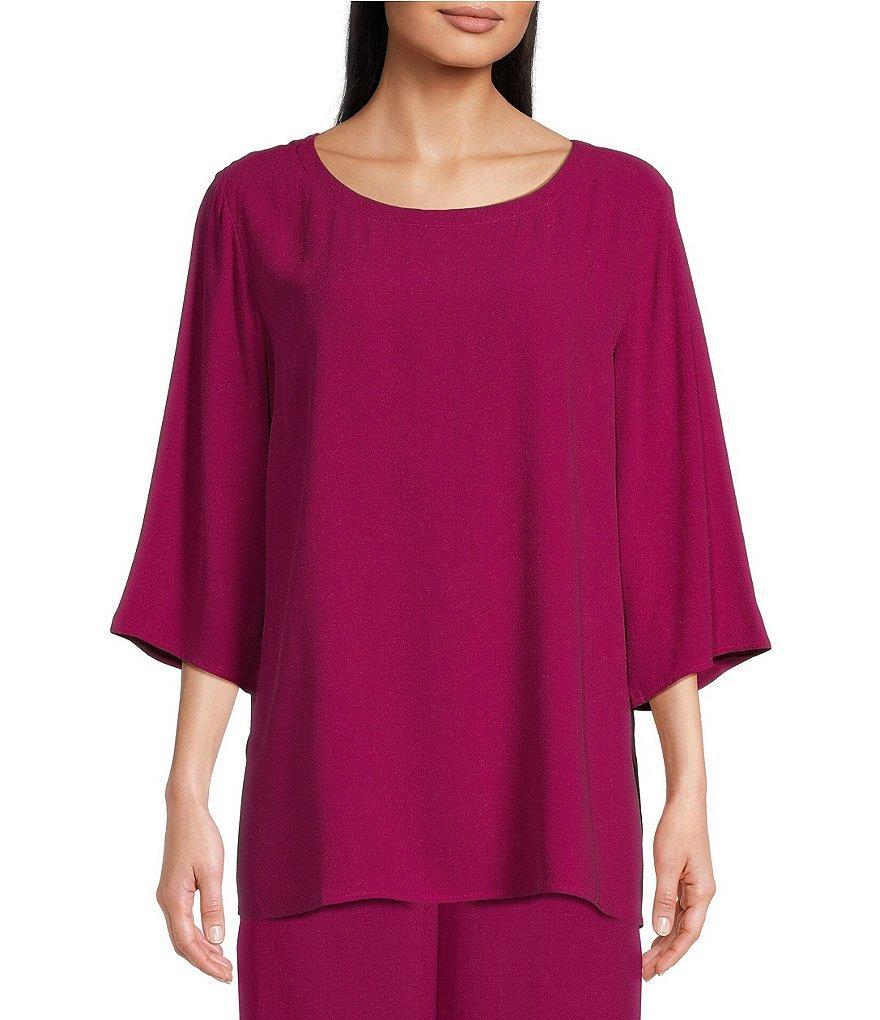 Eileen Fisher Silk Georgette Crepe Boat Neck 3/4 Sleeve Tunic Product Image